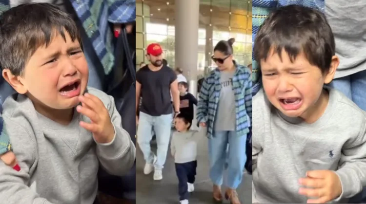 bollywood actress kareena kapoor and actor saif ali khan son jeh crying because he want to sit on front seat of the car video viral on social media