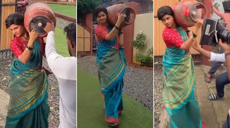 Shiva serial fame Purva Phadke shared a bts video of lifting a cylinder.