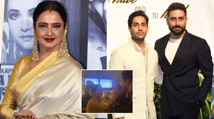 Bollywood actress Rekha meeting Amitabh Bachchan grandson Agastya nanda video viral on social media