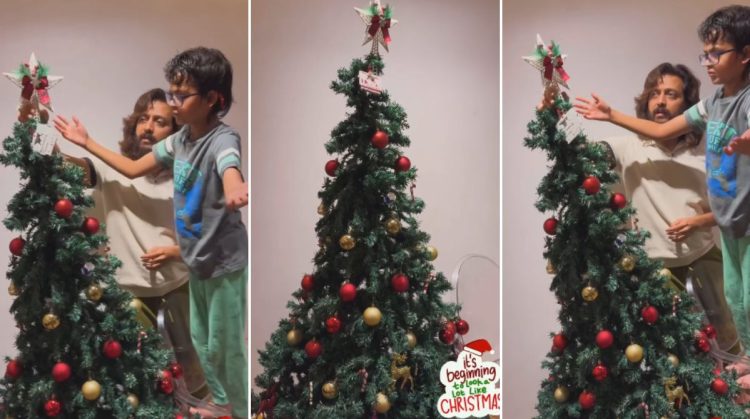 actor Riteish Deshmukh decorating the Christmas tree with his two sons wife Genelia shared a video