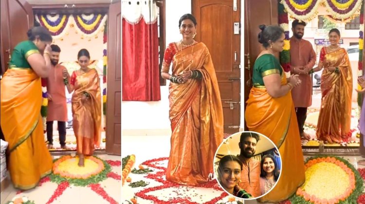 Marathi actress Reshma Shinde shared a special glimpse of her house entry gruh pravesh after marriage on social media