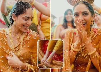 South actress Sobhita Dhulipala shared her Haldi ceremony special photos of on social media.