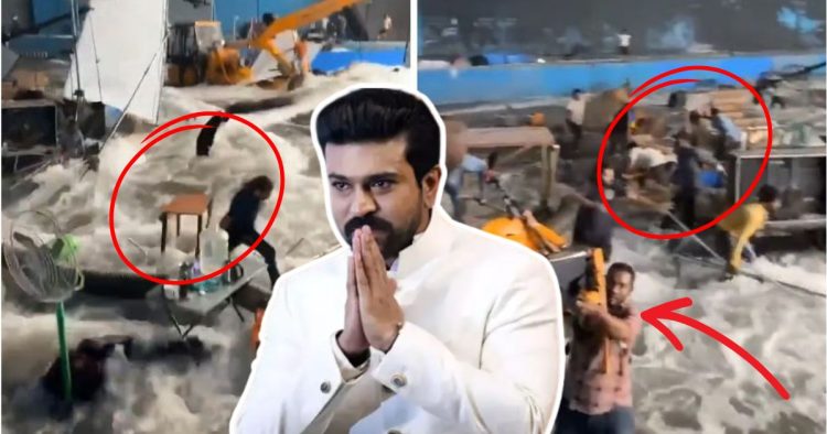 flood on raam charan film set