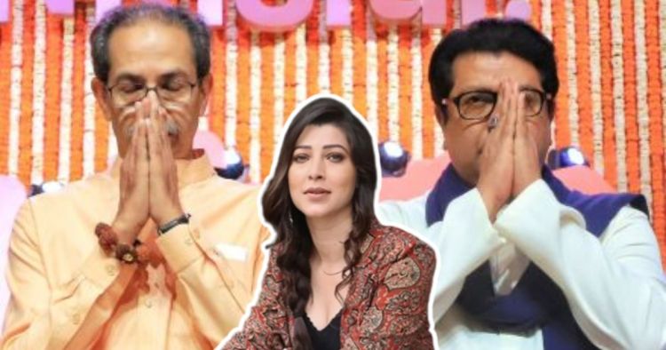 Tejaswini Pandit with Raj Thackeray Uddhav Thackeray